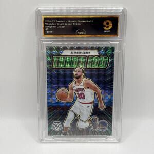 Stephen Curry 2024-25 Panini Mosaic Thunder Road Green Mosaic Prizm #5 Graded 9